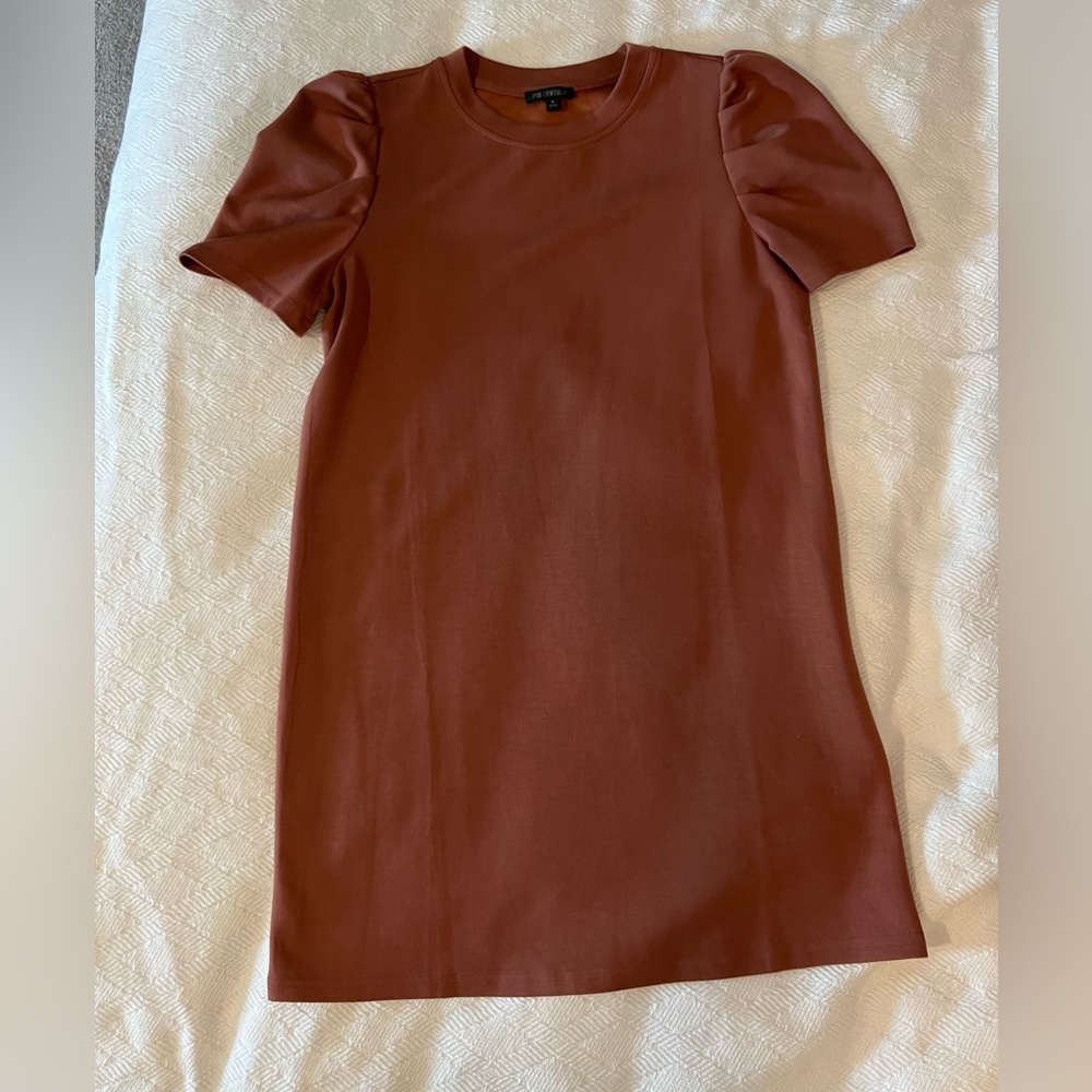 Puffed Shoulder Dress - Rust Color